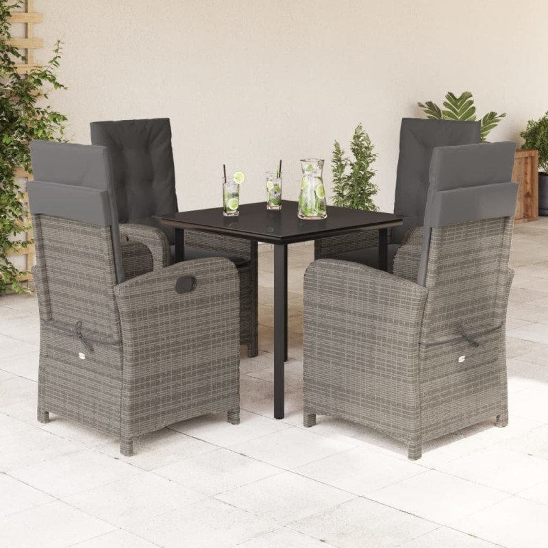 vidaXL 5-tlg. Garten-Essgruppe mit Kissen Grau Poly Rattan vidaXL 5-tlg. Garten-Essgruppe mit Kissen Grau Poly Rattan