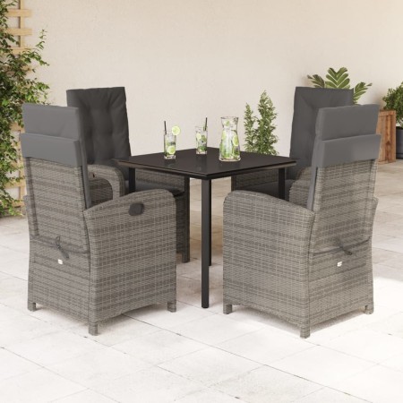 vidaXL 5-tlg. Garten-Essgruppe mit Kissen Grau Poly Rattan