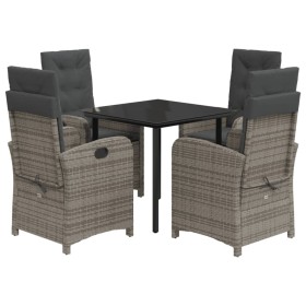 vidaXL 5-tlg. Garten-Essgruppe mit Kissen Grau Poly Rattan