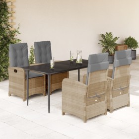 vidaXL 5-tlg. Garten-Essgruppe mit Kissen Beigemischung Poly Rattan