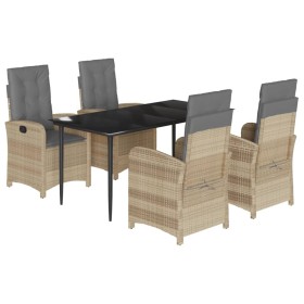 vidaXL 5-tlg. Garten-Essgruppe mit Kissen Beigemischung Poly Rattan