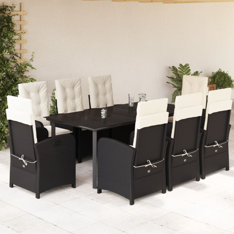 vidaXL 9-tlg. Garten-Essgruppe mit Kissen Schwarz Poly Rattan vidaXL 9-tlg. Garten-Essgruppe mit Kissen Schwarz Poly Rattan