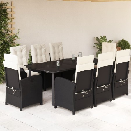 vidaXL 9-tlg. Garten-Essgruppe mit Kissen Schwarz Poly Rattan