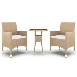 vidaXL 3-tlg. Garten-Essgruppe Poly Rattan Beige