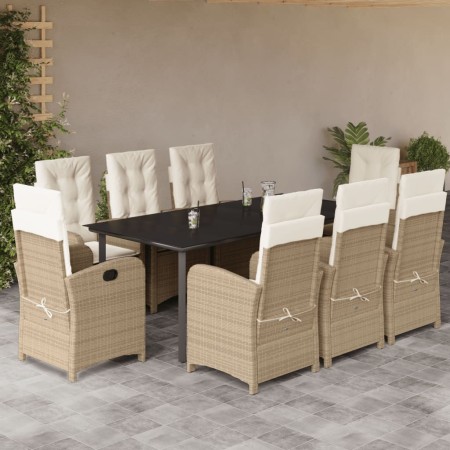 vidaXL 9-tlg. Garten-Essgruppe mit Kissen Beige Poly Rattan