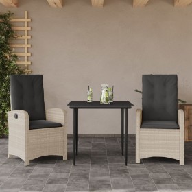 vidaXL 3-tlg. Garten-Essgruppe mit Kissen Hellgrau Poly Rattan