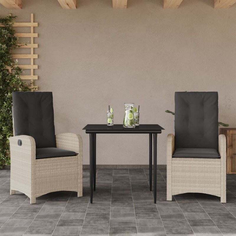 vidaXL 3-tlg. Garten-Essgruppe mit Kissen Hellgrau Poly Rattan vidaXL 3-tlg. Garten-Essgruppe mit Kissen Hellgrau Poly Rattan