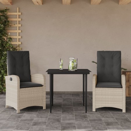 vidaXL 3-tlg. Garten-Essgruppe mit Kissen Hellgrau Poly Rattan