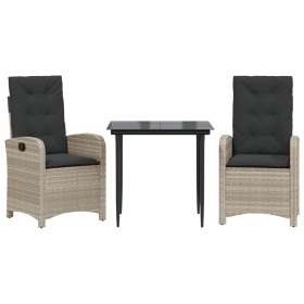 vidaXL 3-tlg. Garten-Essgruppe mit Kissen Hellgrau Poly Rattan