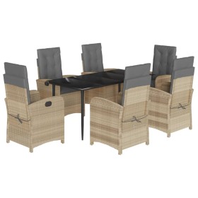 vidaXL 7-tlg. Garten-Essgruppe mit Kissen Beigemischung Poly Rattan