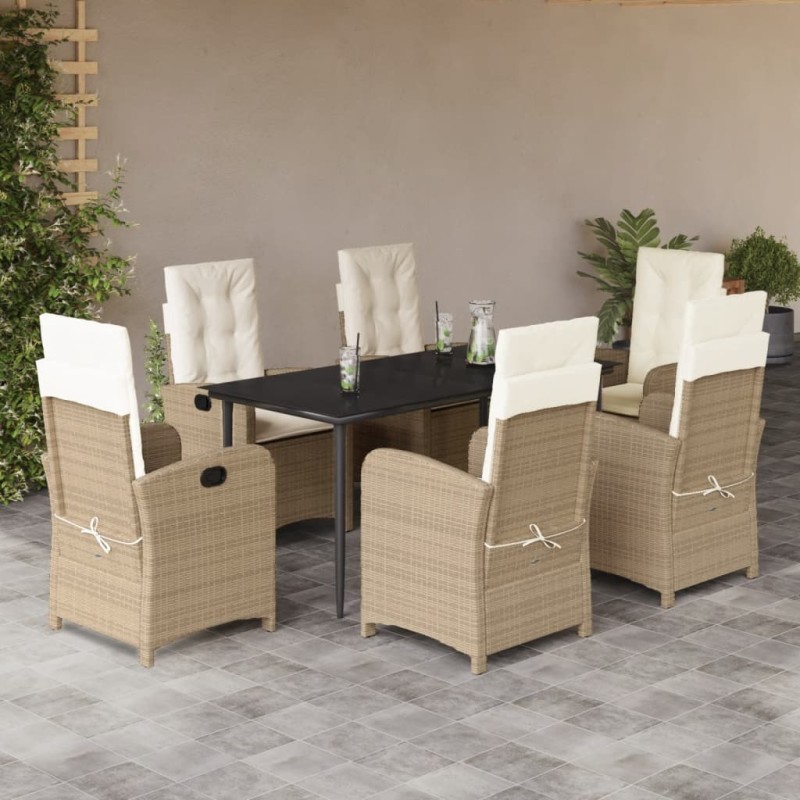 vidaXL 7-tlg. Garten-Essgruppe mit Kissen Beige Poly Rattan vidaXL 7-tlg. Garten-Essgruppe mit Kissen Beige Poly Rattan