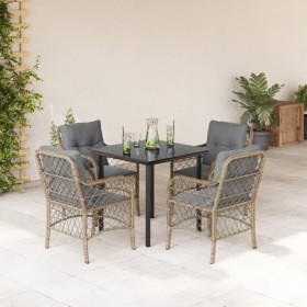 vidaXL 5-tlg. Garten-Essgruppe mit Kissen Beigemischung Poly Rattan