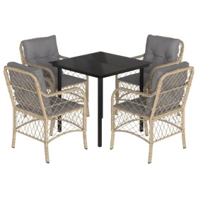 vidaXL 5-tlg. Garten-Essgruppe mit Kissen Beigemischung Poly Rattan