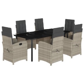 vidaXL 7-tlg. Garten-Essgruppe mit Kissen Hellgrau Poly Rattan
