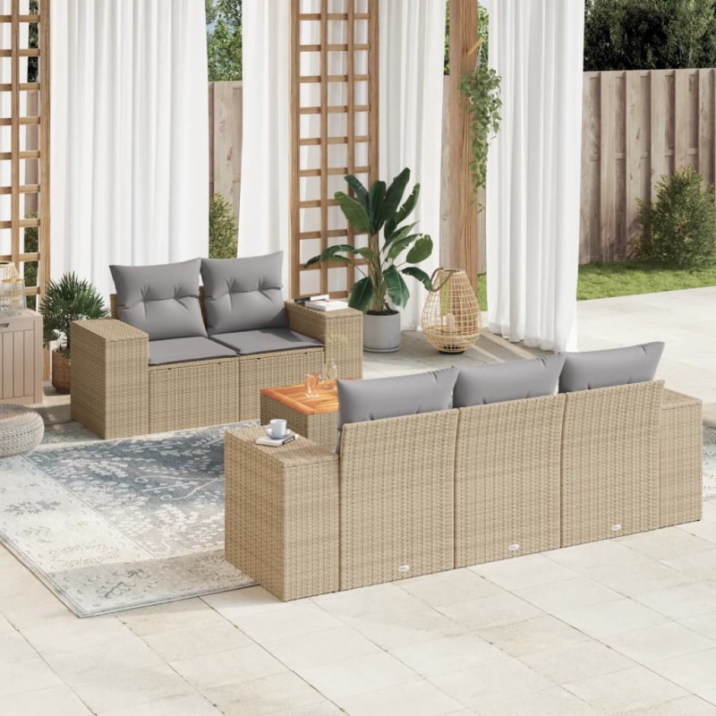 vidaXL 6-tlg. Garten-Sofagarnitur mit Kissen Beige Poly Rattan vidaXL 6-tlg. Garten-Sofagarnitur mit Kissen Beige Poly Rattan