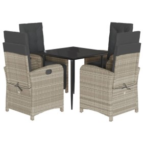 vidaXL 5-tlg. Garten-Essgruppe mit Kissen Hellgrau Poly Rattan