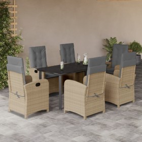 vidaXL 7-tlg. Garten-Essgruppe mit Kissen Beigemischung Poly Rattan