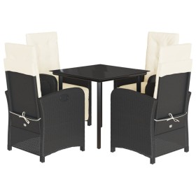 vidaXL 5-tlg. Garten-Essgruppe mit Kissen Schwarz Poly Rattan