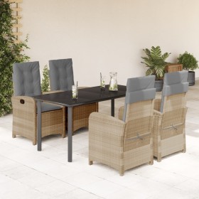 vidaXL 5-tlg. Garten-Essgruppe mit Kissen Beigemischung Poly Rattan