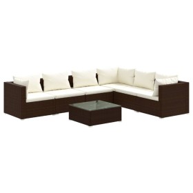 vidaXL 7-tlg. Garten-Lounge-Set mit Kissen Poly Rattan Braun