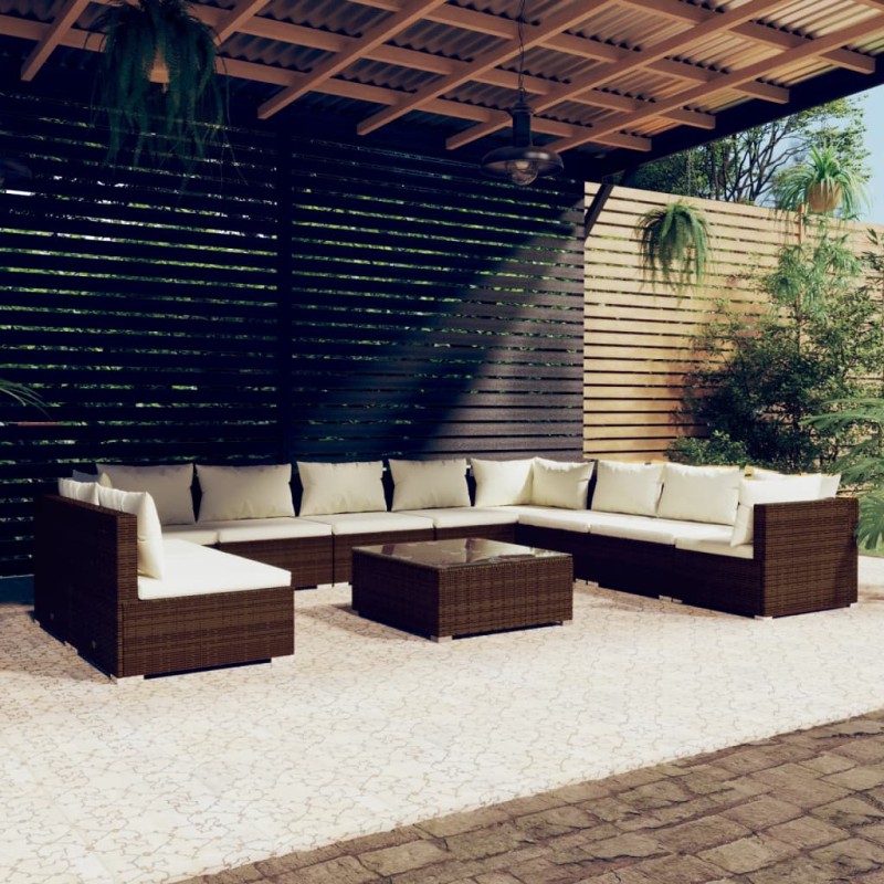 vidaXL 11-tlg. Garten-Lounge-Set mit Kissen Braun Poly Rattan vidaXL 11-tlg. Garten-Lounge-Set mit Kissen Braun Poly Rattan