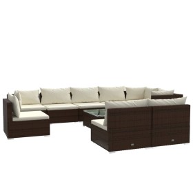 vidaXL 10-tlg. Garten-Lounge-Set mit Kissen Poly Rattan Braun