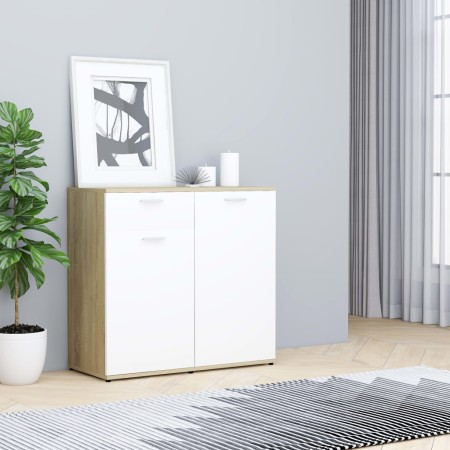 vidaXL Sideboard Weiß Sonoma-Eiche 80x36x75 cm Holzwerkstoff