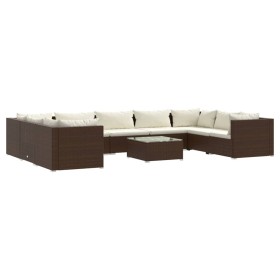 vidaXL 10-tlg. Garten-Lounge-Set mit Kissen Poly Rattan Braun