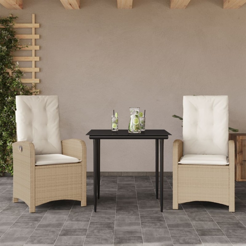 vidaXL 3-tlg. Garten-Essgruppe mit Kissen Beige Poly Rattan vidaXL 3-tlg. Garten-Essgruppe mit Kissen Beige Poly Rattan