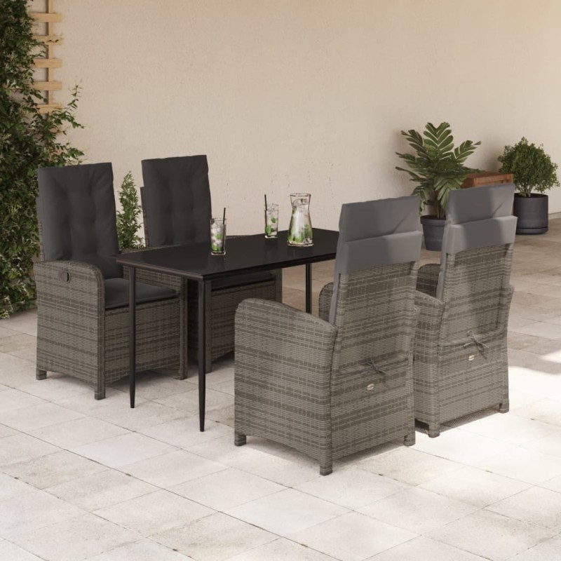 vidaXL 5-tlg. Garten-Essgruppe mit Kissen Grau Poly Rattan vidaXL 5-tlg. Garten-Essgruppe mit Kissen Grau Poly Rattan