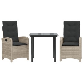 vidaXL 3-tlg. Garten-Essgruppe mit Kissen Hellgrau Poly Rattan