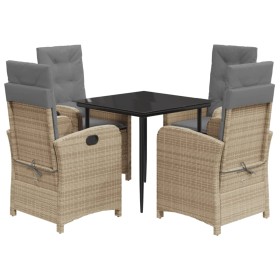 vidaXL 5-tlg. Garten-Essgruppe mit Kissen Beigemischung Poly Rattan