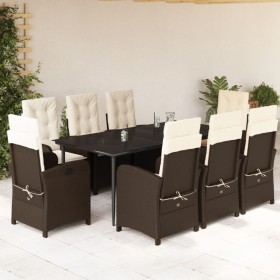 vidaXL 9-tlg. Garten-Essgruppe mit Kissen Braun Poly Rattan