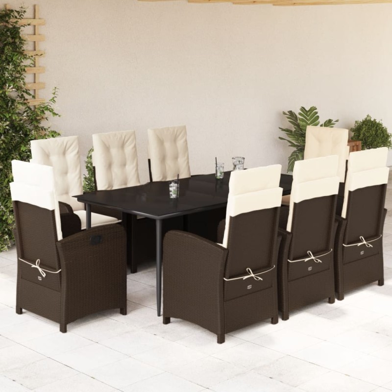 vidaXL 9-tlg. Garten-Essgruppe mit Kissen Braun Poly Rattan vidaXL 9-tlg. Garten-Essgruppe mit Kissen Braun Poly Rattan