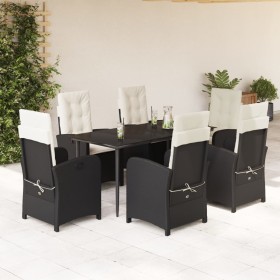 vidaXL 7-tlg. Garten-Essgruppe mit Kissen Schwarz Poly Rattan