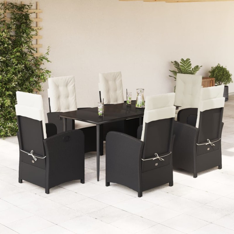 vidaXL 7-tlg. Garten-Essgruppe mit Kissen Schwarz Poly Rattan vidaXL 7-tlg. Garten-Essgruppe mit Kissen Schwarz Poly Rattan