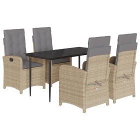 vidaXL 5-tlg. Garten-Essgruppe mit Kissen Beigemischung Poly Rattan