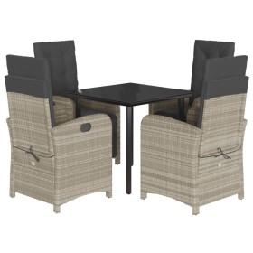 vidaXL 5-tlg. Garten-Essgruppe mit Kissen Hellgrau Poly Rattan