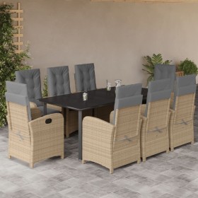 vidaXL 9-tlg. Garten-Essgruppe mit Kissen Beigemischung Poly Rattan