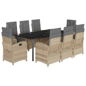 vidaXL 9-tlg. Garten-Essgruppe mit Kissen Beigemischung Poly Rattan