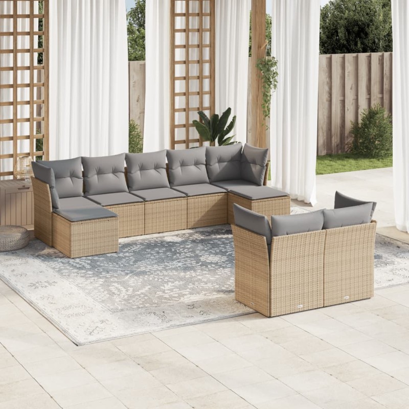 vidaXL 9-tlg. Garten-Sofagarnitur mit Kissen Beige Poly Rattan vidaXL 9-tlg. Garten-Sofagarnitur mit Kissen Beige Poly Rattan
