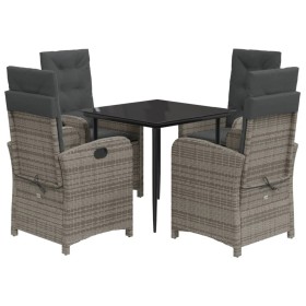 vidaXL 5-tlg. Garten-Essgruppe mit Kissen Grau Poly Rattan