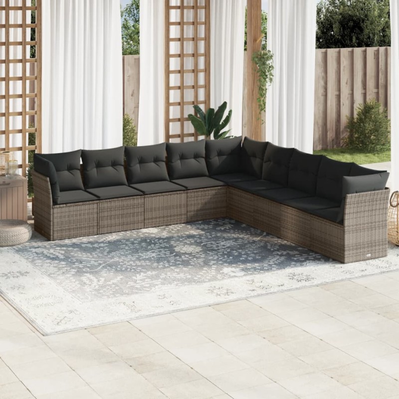 vidaXL 9-tlg. Garten-Sofagarnitur mit Kissen Grau Poly Rattan vidaXL 9-tlg. Garten-Sofagarnitur mit Kissen Grau Poly Rattan