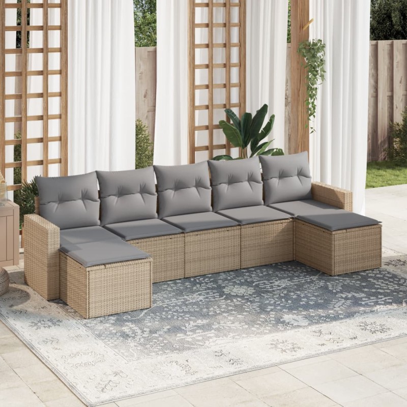 vidaXL 7-tlg. Garten-Sofagarnitur mit Kissen Beige Poly Rattan vidaXL 7-tlg. Garten-Sofagarnitur mit Kissen Beige Poly Rattan