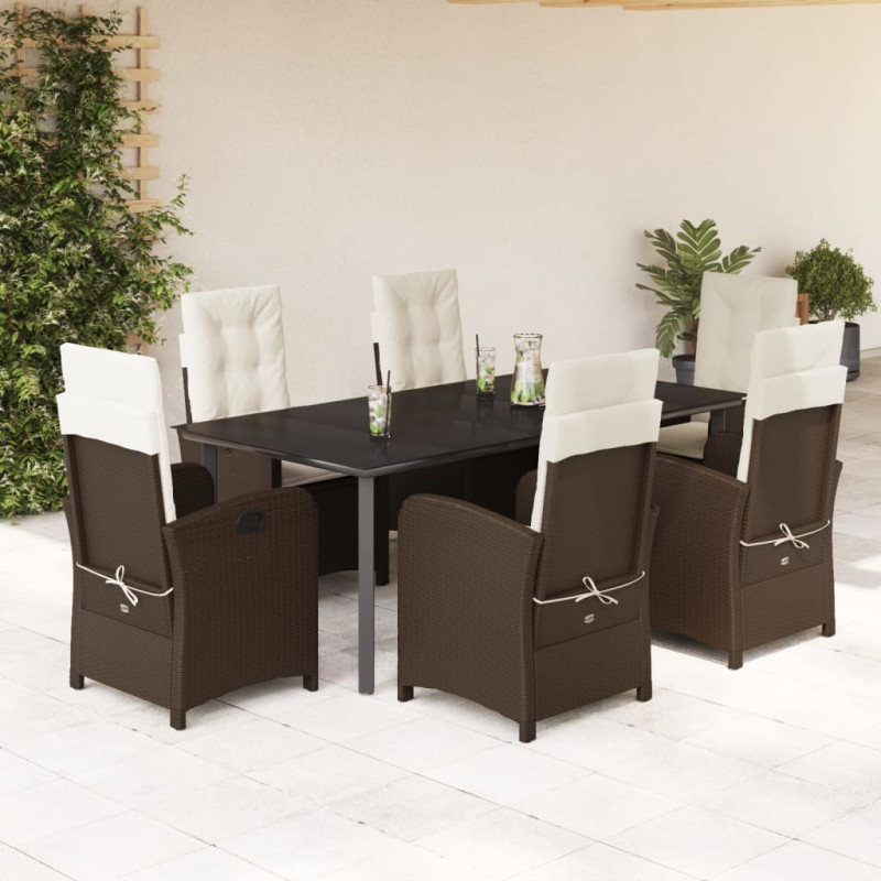 vidaXL 7-tlg. Garten-Essgruppe mit Kissen Braun Poly Rattan vidaXL 7-tlg. Garten-Essgruppe mit Kissen Braun Poly Rattan