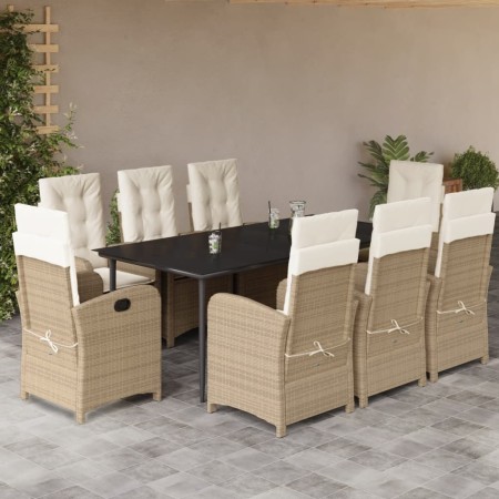 vidaXL 9-tlg. Garten-Essgruppe mit Kissen Beige Poly Rattan