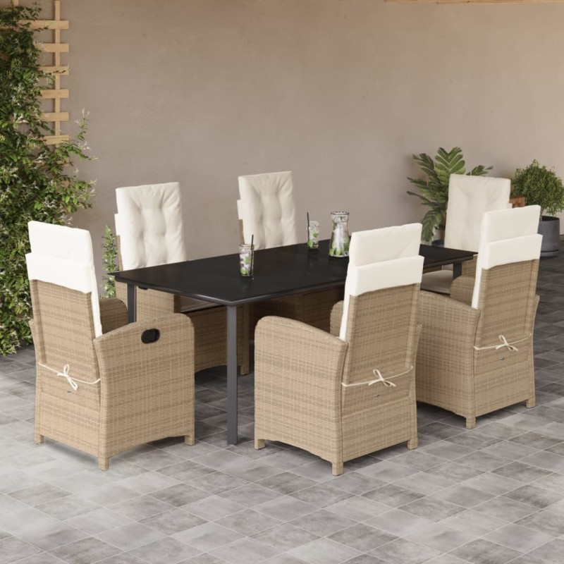 vidaXL 7-tlg. Garten-Essgruppe mit Kissen Beige Poly Rattan vidaXL 7-tlg. Garten-Essgruppe mit Kissen Beige Poly Rattan