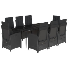 vidaXL 9-tlg. Garten-Essgruppe mit Kissen Schwarz Poly Rattan