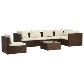 vidaXL 7-tlg. Garten-Lounge-Set mit Kissen Poly Rattan Braun
