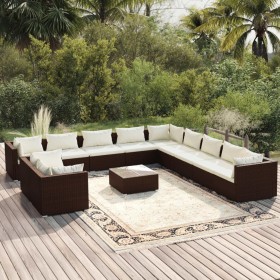 vidaXL 12-tlg. Garten-Lounge-Set mit Kissen Braun Poly Rattan
